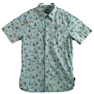The North Face Shirt Men Size Small Button Down Short Sleeve Casual Print Blue